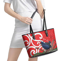 Personalized New Zealand Pukeko Christmas Leather Tote Bag Meri Kirihimete Taniko Ponga Koru Red - Polynesian Pride