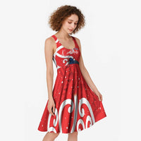Personalized New Zealand Pukeko Christmas Midi Dress Meri Kirihimete Taniko Ponga Koru Red - Polynesian Pride