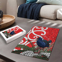 Personalized New Zealand Pukeko Christmas Puzzle Meri Kirihimete Taniko Ponga Koru Red - Polynesian Pride