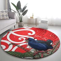 Personalized New Zealand Pukeko Christmas Round Carpet Meri Kirihimete Taniko Ponga Koru Red - Polynesian Pride