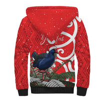 Personalized New Zealand Pukeko Christmas Sherpa Hoodie Meri Kirihimete Taniko Ponga Koru Red - Polynesian Pride