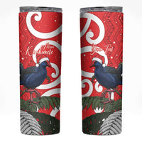 Personalized New Zealand Pukeko Christmas Skinny Tumbler Meri Kirihimete Taniko Ponga Koru Red - Polynesian Pride