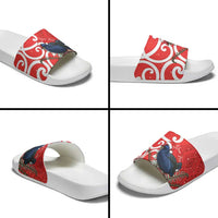 Personalized New Zealand Pukeko Christmas Slide Sandals Meri Kirihimete Taniko Ponga Koru Red - Polynesian Pride