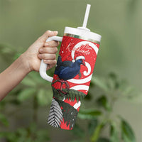 Personalized New Zealand Pukeko Christmas Tumbler With Handle Meri Kirihimete Taniko Ponga Koru Red - Polynesian Pride