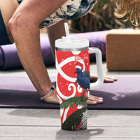 Personalized New Zealand Pukeko Christmas Tumbler With Handle Meri Kirihimete Taniko Ponga Koru Red - Polynesian Pride