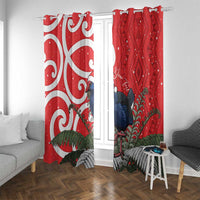 Personalized New Zealand Pukeko Christmas Window Curtain Meri Kirihimete Taniko Ponga Koru Red - Polynesian Pride