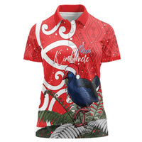 Personalized New Zealand Pukeko Christmas Women Polo Shirt Meri Kirihimete Taniko Ponga Koru Red - Polynesian Pride