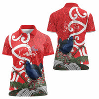 Personalized New Zealand Pukeko Christmas Women Polo Shirt Meri Kirihimete Taniko Ponga Koru Red - Polynesian Pride