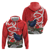 Personalized New Zealand Pukeko Christmas Zip Hoodie Meri Kirihimete Taniko Ponga Koru Red - Polynesian Pride