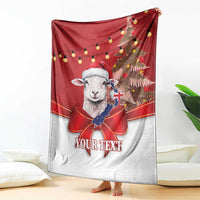 Personalized New Zealand Sheep Christmas Blanket Hipi Meri Kirihimete Silver Fern Xmas Tree - Polynesian Pride