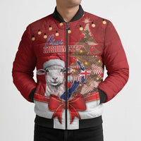 Personalized New Zealand Sheep Christmas Bomber Puffer Jacket Hipi Meri Kirihimete Silver Fern Xmas Tree - Polynesian Pride