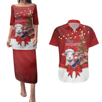 Personalized New Zealand Sheep Christmas Couples Matching Puletasi and Hawaiian Shirt Hipi Meri Kirihimete Silver Fern Xmas Tree - Polynesian Pride