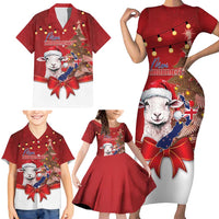 Personalized New Zealand Sheep Christmas Family Matching Short Sleeve Bodycon Dress and Hawaiian Shirt Hipi Meri Kirihimete Silver Fern Xmas Tree - Polynesian Pride