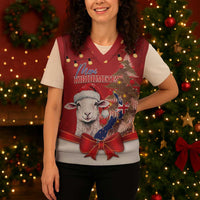 Personalized New Zealand Sheep Christmas Knitted V-Neck Vest Hipi Meri Kirihimete Silver Fern Xmas Tree - Polynesian Pride