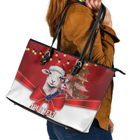 Personalized New Zealand Sheep Christmas Leather Tote Bag Hipi Meri Kirihimete Silver Fern Xmas Tree - Polynesian Pride