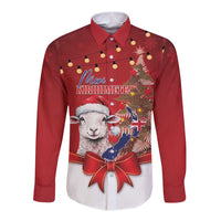 Personalized New Zealand Sheep Christmas Long Sleeve Button Shirt Hipi Meri Kirihimete Silver Fern Xmas Tree - Polynesian Pride