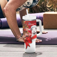 Personalized New Zealand Sheep Christmas Tumbler With Handle Hipi Meri Kirihimete Silver Fern Xmas Tree - Polynesian Pride