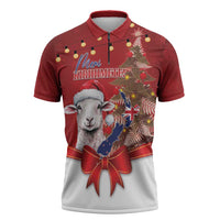 Personalized New Zealand Sheep Christmas Zipper Polo Shirt Hipi Meri Kirihimete Silver Fern Xmas Tree - Polynesian Pride