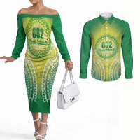 Cook Islands 682 Couples Matching Off The Shoulder Long Sleeve Dress and Long Sleeve Button Shirt Kuki 'Airani Area Code Proud