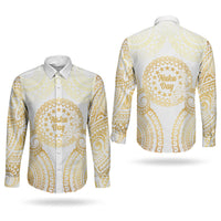 Cook Islands Gospel Day Couples Matching Long Sleeve Bodycon Dress and Long Sleeve Button Shirt Happy Nuku Day Tiare Maori Gold LT14 - Polynesian Pride