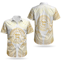 Cook Islands Gospel Day Couples Matching Off Shoulder Maxi Dress and Hawaiian Shirt Happy Nuku Day Tiare Maori Gold LT14 - Polynesian Pride