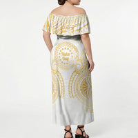Cook Islands Gospel Day Off Shoulder Maxi Dress Happy Nuku Day Tiare Maori Gold