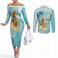 Ura Cook Islands Couples Matching Off The Shoulder Long Sleeve Dress and Long Sleeve Button Shirt Kuki 'Airani Traditional Dance Tropical Vibes