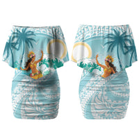 Ura Cook Islands Family Matching Off Shoulder Short Dress and Hawaiian Shirt Kuki 'Airani Traditional Dance Tropical Vibes