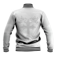 Peniamina Gospel Day Niue Baseball Jacket Cross Dove Hiapo Pattern White