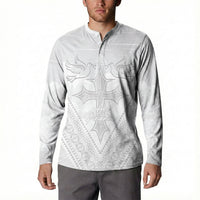 Peniamina Gospel Day Niue Button Sweatshirt Cross Dove Hiapo Pattern White