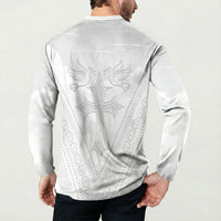 Peniamina Gospel Day Niue Button Sweatshirt Cross Dove Hiapo Pattern White