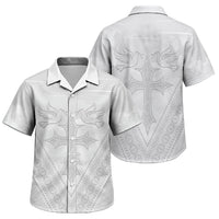 Peniamina Gospel Day Niue Family Matching Off Shoulder Maxi Dress and Hawaiian Shirt Cross Dove Hiapo Pattern White LT14 Son's Shirt White - Polynesian Pride