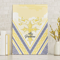 Peniamina Gospel Day Niue Canvas Wall Art Cross Dove Hiapo Pattern Yellow LT14 Without Frame Yellow - Polynesian Pride