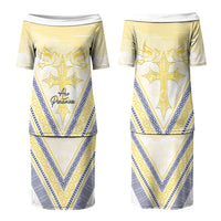 Peniamina Gospel Day Niue Family Matching Puletasi and Hawaiian Shirt Cross Dove Hiapo Pattern Yellow