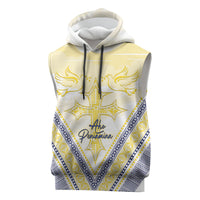 Peniamina Gospel Day Niue Sleeveless Hoodie Cross Dove Hiapo Pattern Yellow LT14 Yellow - Polynesian Pride