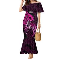 Polynesia Breast Cancer Awareness Mermaid Dress Think Pink Polynesian Ribbon Black Version LT14 Women Pink - Polynesian Pride