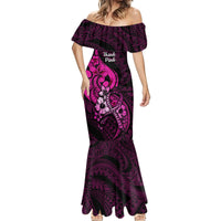 Polynesia Breast Cancer Awareness Mermaid Dress Think Pink Polynesian Ribbon Black Version LT14 - Polynesian Pride