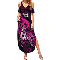 Polynesia Breast Cancer Awareness Summer Maxi Dress Think Pink Polynesian Ribbon Black Version LT14 Women Pink - Polynesian Pride