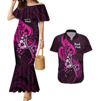 Personalised Polynesia Breast Cancer Awareness Couples Matching Mermaid Dress and Hawaiian Shirt Think Pink Polynesian Ribbon Black Version LT14 Pink - Polynesian Pride