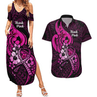 Personalised Polynesia Breast Cancer Awareness Couples Matching Summer Maxi Dress and Hawaiian Shirt Think Pink Polynesian Ribbon Black Version LT14 Pink - Polynesian Pride
