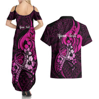 Personalised Polynesia Breast Cancer Awareness Couples Matching Summer Maxi Dress and Hawaiian Shirt Think Pink Polynesian Ribbon Black Version LT14 - Polynesian Pride