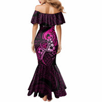 Personalised Polynesia Breast Cancer Awareness Mermaid Dress Think Pink Polynesian Ribbon Black Version LT14 - Polynesian Pride