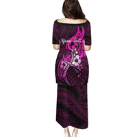 Personalised Polynesia Breast Cancer Awareness Puletasi Think Pink Polynesian Ribbon Black Version LT14 - Polynesian Pride