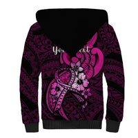 Personalised Polynesia Breast Cancer Awareness Sherpa Hoodie Think Pink Polynesian Ribbon Black Version LT14 - Polynesian Pride