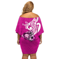 Polynesia Breast Cancer Awareness Off Shoulder Short Dress Think Pink Polynesian Ribbon White Version LT14 - Polynesian Pride