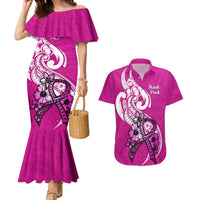 Personalised Polynesia Breast Cancer Awareness Couples Matching Mermaid Dress and Hawaiian Shirt Think Pink Polynesian Ribbon White Version LT14 Pink - Polynesian Pride