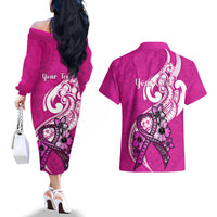 personalised-polynesia-breast-cancer-awareness-couples-matching-off-the-shoulder-long-sleeve-dress-and-hawaiian-shirt-think-pink-polynesian-ribbon-white-version