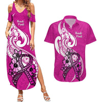 Personalised Polynesia Breast Cancer Awareness Couples Matching Summer Maxi Dress and Hawaiian Shirt Think Pink Polynesian Ribbon White Version LT14 Pink - Polynesian Pride
