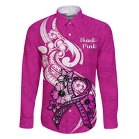 personalised-polynesia-breast-cancer-awareness-family-matching-off-shoulder-short-dress-and-hawaiian-shirt-think-pink-polynesian-ribbon-white-version
