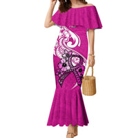 Personalised Polynesia Breast Cancer Awareness Mermaid Dress Think Pink Polynesian Ribbon White Version LT14 Women Pink - Polynesian Pride
